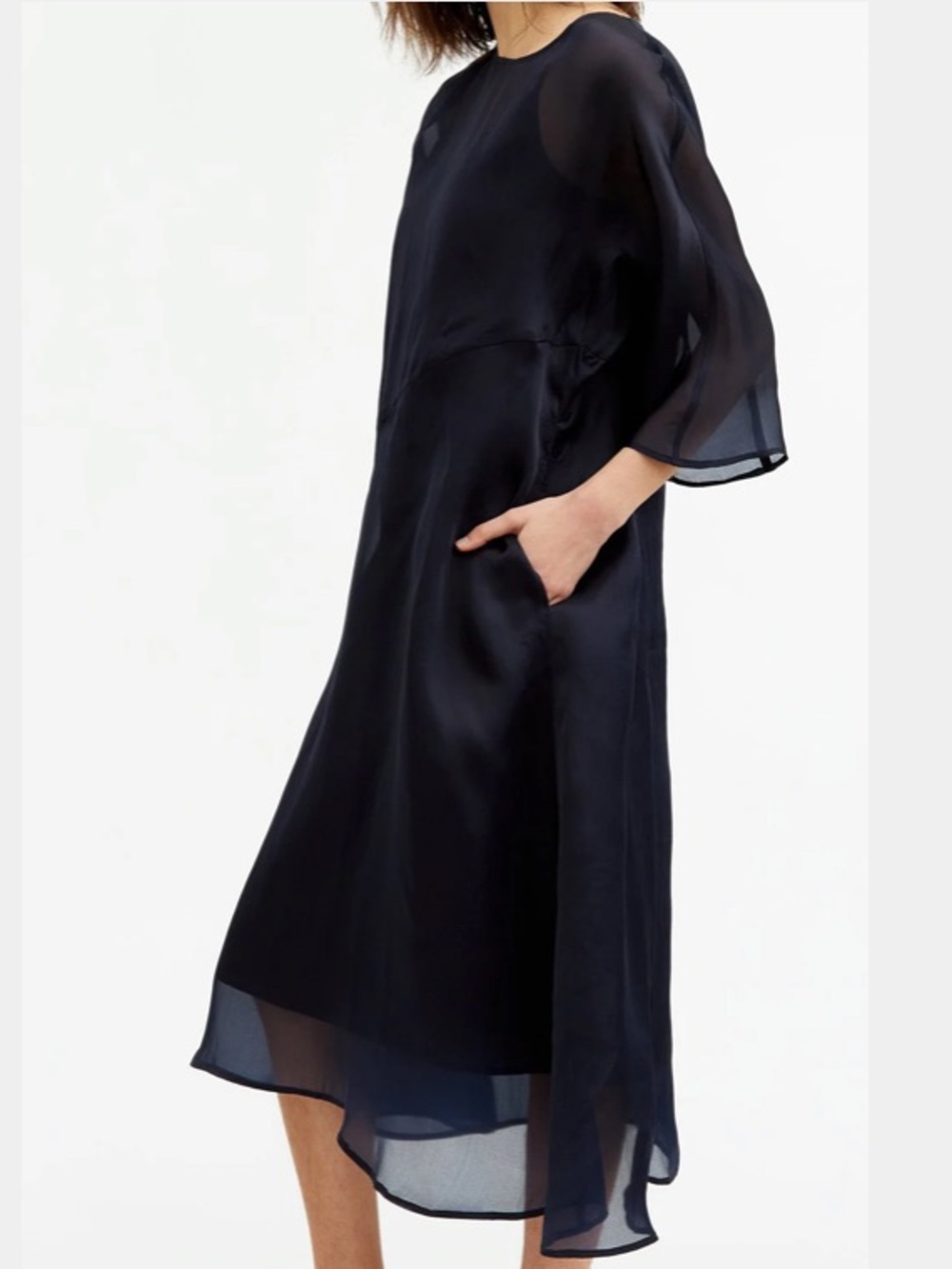 Sheer Silk Organza Midi Dress in Navy with matching Slip Dress - Picture 2 of 7